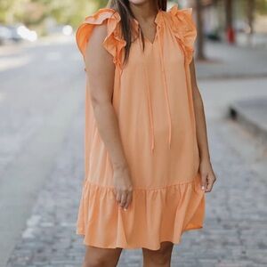 Chic Ruffle Sleeve Mini Dress in Orange